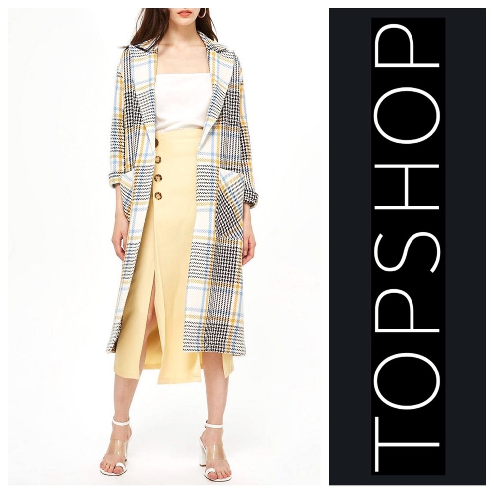 TOPSHOP Check Duster Coat Multicolor Size 6 NWOT - Picture 3 of 13